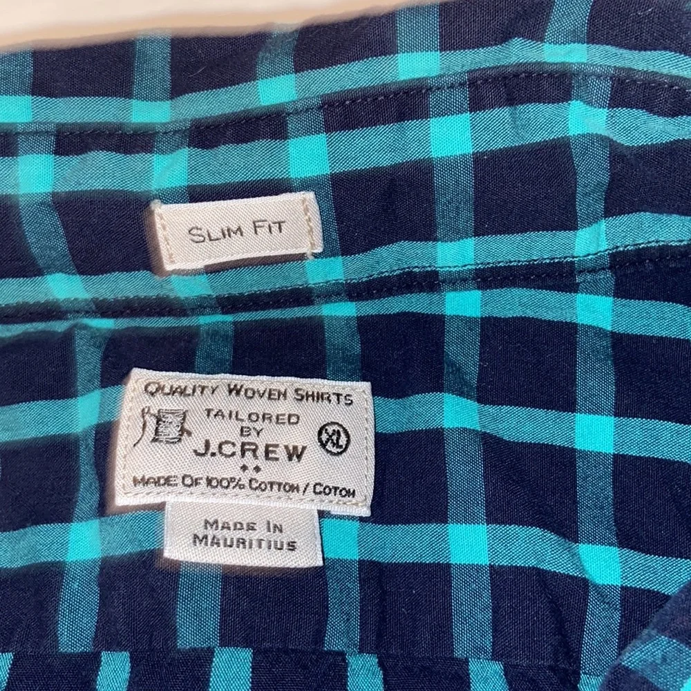 J. Crew button down long sleeved teal and black button downed shirt